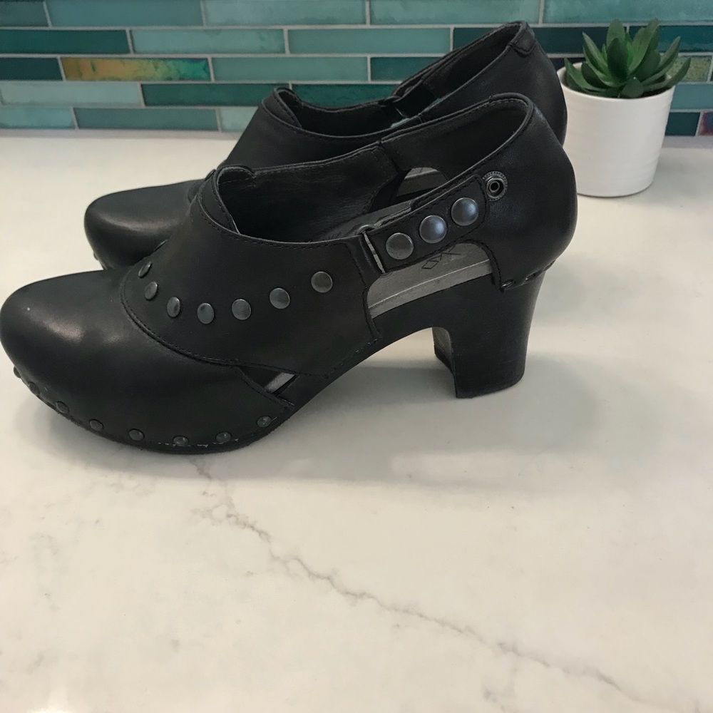 Dansko Black Leather Studded Mules